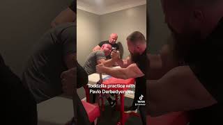 Todd Hutchings Hook practice with the beast Pavlo Derbedyenyev armwrestlingtraining armwrestling [upl. by Thom283]