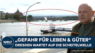 DRESDEN HOCHWASSER WARNSTUFE 1 Carolabrücke gesichert  Scheitelwelle mit höchster Gefahr erwartet [upl. by Fang815]