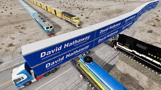 Long Giant Truck Accidents on Rail and Train is Coming 127  BeamNG Drive [upl. by Ahsatsana386]