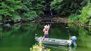 TINY BOAT Flat bottom JON BOAT Coosawattee River WATERFALLS [upl. by Annavaj820]