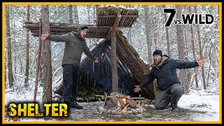 7 vs Wild Shelter  Übernachtung und Bau bei 7°C im Schnee  Survival Bushcraft Overnighter [upl. by Attwood]