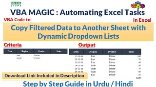 Excel VBA Code to Copy Filtered Data to Another Sheet with Dynamic Dropdown List  Excel VBA Project [upl. by Nahtal]