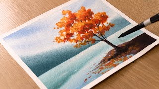 Watercolor Painting for Beginners  Autumn Lake Scenery  Step by Step Tutorial [upl. by Noni]