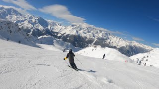 Beautiful Verbier morning skiing from Attelas 2727m to Carrefour 1756m 4K [upl. by Ainniz]