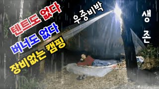 텐트도 장비도없이 비 쏟아지는 산속에서 우중캠핑 즐기며 낭만을 알고 프로 혼술러가 된다 야생 비박 백패킹 [upl. by Airdnaid]