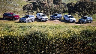 Hyundai Santa Fe v Kia Sorento v Mazda CX 8 v Peugeot 5008 v Skoda Kodiaq v Tiguan Allspace [upl. by Aivek893]