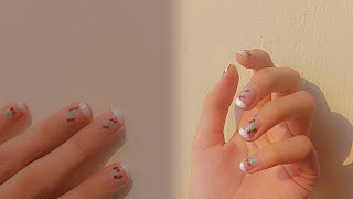 DIY French Cherry Blossom Nail Art  Easy Nail Design for Beginners handmade haven [upl. by Odnomyar737]