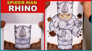 How to Draw a FOLDING SURPRISE DRAWING of The Rhino From SpiderMan Marvel Comics  DIY [upl. by Niotna]