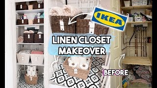 LINEN CLOSET ORGANISATION AND MAKEOVER USING IKEA STORAGE  AIRING CUPBOARD TRANSFORMATION [upl. by Oelc]