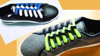 〔靴紐の結び方〕真ん中の編みこみの並びがきれいな靴ひもの通し方 平ひも編 how to tie shoelaces 〔生活に役立つ！〕 [upl. by Asina]