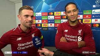 Jordan Henderson and Virgil Van Dijk react to Liverpool 20 Porto [upl. by Dannie]