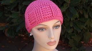 Crochet for Cancers Basketweave Vertical Stripe Cap [upl. by Peers322]