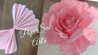 Giant Crepe paper Rose flower for room decorFlores de papel crêpeHandmade flowerPaperSai Arts [upl. by Brookner33]