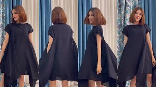 EASY CUTTING HANDKERCHIEF FLARE DRESS TUTORIAL [upl. by Iret]