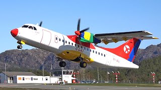 DAT ATR42 startup and takeoff at Stord airport April 2022 [upl. by Ardnos]