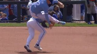 2nd Baseman Jumps Over Bobby Witt Jr While Fielding [upl. by Egduj200]