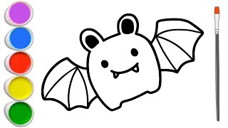 Bat Drawing Painting and Coloring for Kids  Halloween Special Drawing [upl. by Guyon567]