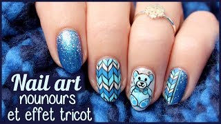 🐻 NAIL ART noël  nounours paillettes et effet tricot [upl. by Kitty136]