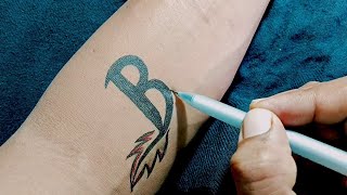 Amazing B 😍❣️ letter tattoo design  tattoo designs with pen [upl. by Nonnerb]