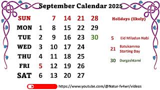 September Calendar 2025 septembercalender2025 [upl. by Selimah]