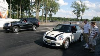 Cadillac Escalade vs Mini Cooper S  CAR and DRIVER [upl. by Binny]