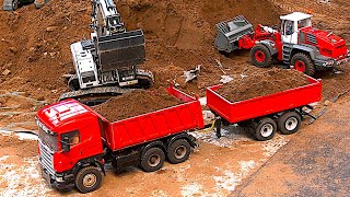 RC Construction Sites in different scales 187 up to 18  RC Dump Trucks Excavator Wheel Loader [upl. by Zelig]