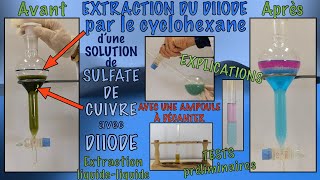 Extraction du diiode  dissous dans une solution de sulfate de cuivre par le cyclohexane Cours [upl. by Ticknor]