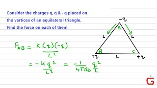 Consider charges q q amp  q placed on vertices of equilateral triangle Find force on each of them [upl. by Aman540]