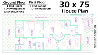 30 x 75 House Plan with Front Elevation Design [upl. by Bridie806]