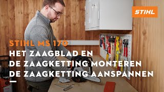 Het zaagblad en de zaagketting monteren amp de zaagketting aanspannen  STIHL MS 170 [upl. by Eltsyrc]