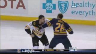 Milan Lucic vs Paul Gaustad Nov 23 2011  NESN feed [upl. by Nomelc194]