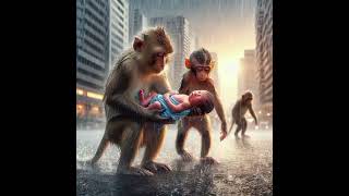 Monkey saved young child from rain 🌧️ 🌧️🌧️🌧️ 💕💕🥰 [upl. by Jon]