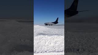 Icy Takeoff B737300 Powers Through Winter Runway [upl. by Llekim]