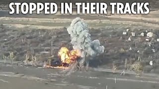 Russian tanks amp war trucks wiped out in just 15 minutes as Ukraine launches wave of targeted strikes [upl. by Ynetsed]