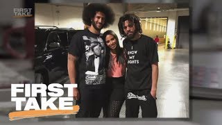 First Take Reacts To Rapper J Cole Supporting Colin Kaepernick  First Take  ESPN [upl. by Enahsal]