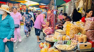 Cambodian Street Food at 2024  Traditional Wet Food Market Fresh Beef Fish Meats Seafood [upl. by Naitsabas989]