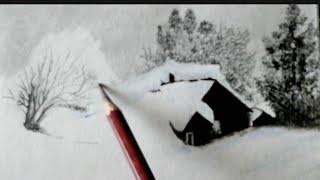 Small House With Snow 🏡🏡Stepbystep Draw Easy Way With Pencil ✏️❤️ [upl. by Ralip454]