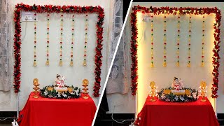 Simple Ganapati Decoration Ideas at Home  Latest Ganapati Decoration  Ganesh Decoration for home [upl. by Tnecniv]