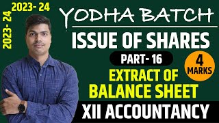 Extract of Balance sheet  Issue of shares Part 16  Company Balancesheet  Class 12 Accounts shares [upl. by Aihsit610]