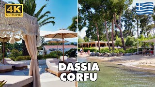 DASSIA 🌞 Corfu Island Greece 🇬🇷  Luxurious Resort amp Beautiful Sandy Beach 🏖️  4K UHD [upl. by Ayekram]