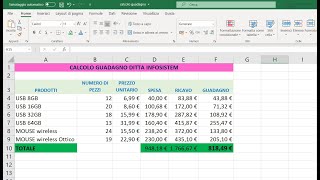 CALCOLO GUADAGNO EXCEL [upl. by Forras]