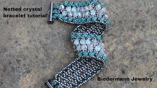 Netted crystal beaded bracelet tutorial [upl. by Medrek]