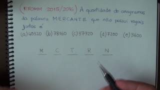 EFOMM 20152016  Questão de Combinatória [upl. by Leonteen]