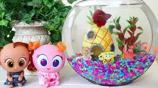 My Toy Babies and Toddlers Get a Real Fish  Toys and Dolls Fun for Kids  Sniffycat [upl. by Spector]