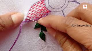 Hand Embroidery Flowers for Beginners  Embroidery Flowers and Leaves Design SunEmbroidery [upl. by Adahs]