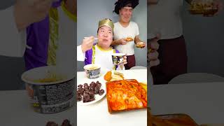 Fire spicy noodle hot dog tteokbokki eating sounds Funny Mukbang shorts [upl. by Mchail]