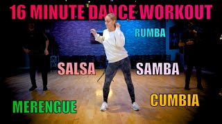 16 Minute Follow Along Dance Workout  Merengue Cumbia Salsa Samba American Rumba [upl. by Orvas]