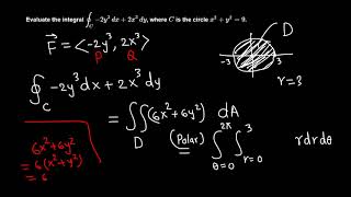 Calc III Line integral using Greens theorem example 55 [upl. by Namilus]