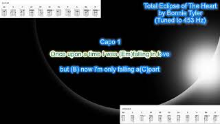 Total Eclipse of the Heart capo1 tuned to 453 Hz by Bonnie Tyler play along with chords and lyrics [upl. by Sarazen]