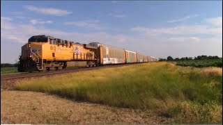 Union Pacific Loaded Autorack Train Cruises North on the Union Grove Subdivision  Momence IL [upl. by Crow]